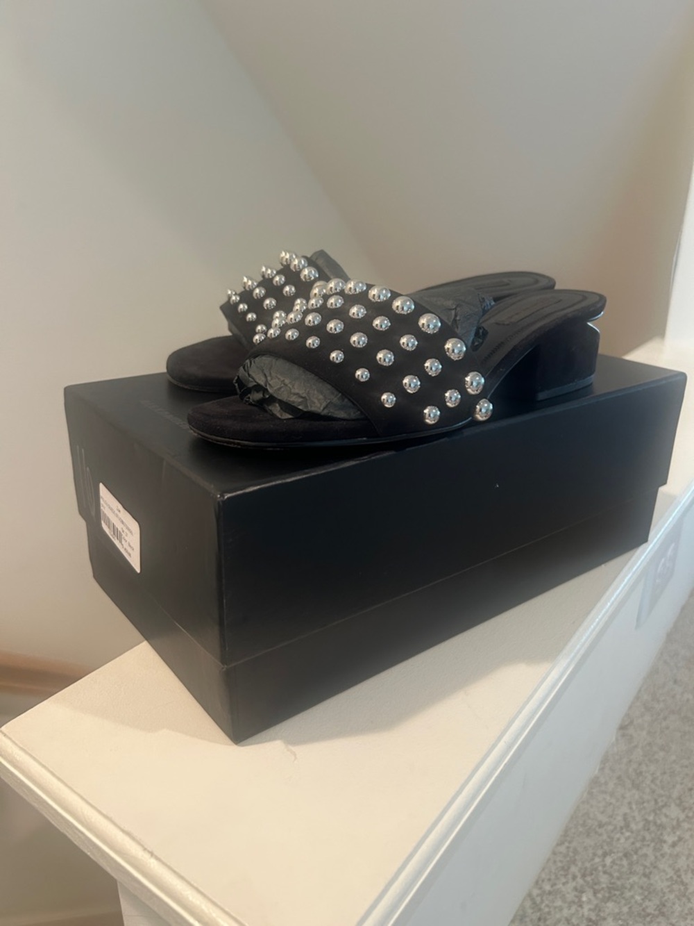 Alexander Wang Black SuedeStudded Slide Sandals